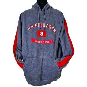 Vintage Men's U.S. Polo Assn. Gray Hoodie Sweatshirt Color Block Sleeve Size 2XL